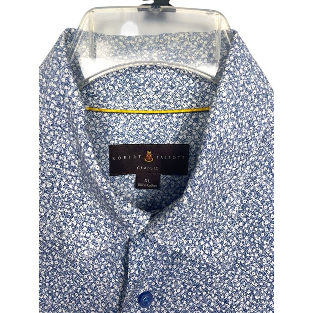 Robert Talbott Classic Men's Blue Floral Button-Down Shirt XL
